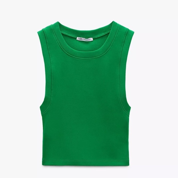 PRE-OWNED - Zara - Ribbed T-Shirt - Green - Medium - Picture 1 of 4